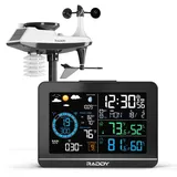 Raddy UV-6 Profi-Wetterstation mit 6" VA-Display & Außensensor, Funk-Thermometer-Hygrometer für innen/außen, Atomuhr, UV- & Lichtindex, Windgeschwindigkeit, Regenmesser