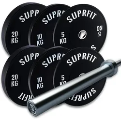 Suprfit Econ Bumper Plates White Logo Set, 70 kg Set Pro Training Bar - 20 kg One Size