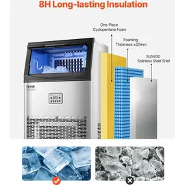 Vevor kommerzielle Eismaschine (40,82 kg/Tag) Eisbereiter mit 14,97 kg Speicherkapazität, 50 Eiswürfel in 15 Minuten, LED-Digitalanzeige, freistehend, selbstreinigend, für Bar Büro Restaurant