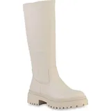 VAN HILL Damen Leicht Gefütterte Plateaustiefel Stiefel Profilsohle Schuhe 839581, Farbe: Beige, 40 - 40