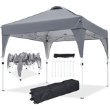 Ej.Victor Pavillon Faltbar 3 x 3 m wasserdicht Faltpavillon Gartenzelt Partyzelt Pop-Up Klicksystem UV-Schutz 50+ Metall-Verstrebungen, atmungsaktivem Dach inkl. Rolltasche, Grau