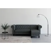 Dorel Home Ecksofa Felix, L-Form, 241 cm (Liegefl.108x195 cm), Recamiere tauschbar, verstellb. Rückenlehne, Bett-Funktion, Velours, Kunstleder, Vintage grau