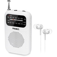 PRUNUS J-777 Transistorradio UKW/FM/AM, Mini Radio Klein mit Kopfhörer, Kleines Radio mit Batteriebetrieb AAA(mit Stromanzeige), Taschenradio zum Gehen und Reisen(Weiß)
