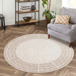 Teppich CARPET CITY "CLASICO 9068", beige, H:11mm Ø:200cm, Obermaterial: 100% Polyester, Teppiche, Kurzflor, Hochtief-Muster, Boho, Wohnzimmer