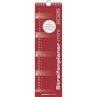 Neumann Streifenplaner Mini Rot 2026 - Streifen-Kalender 9,5x33 cm