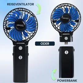 ideoon mobile 2er-Set Leistungsstarker Akku Handventilator 5200mAh Powerbank Tischventilator: USB Reiseventilator, 3 Stufen, Tragbarer Mini Ventilator