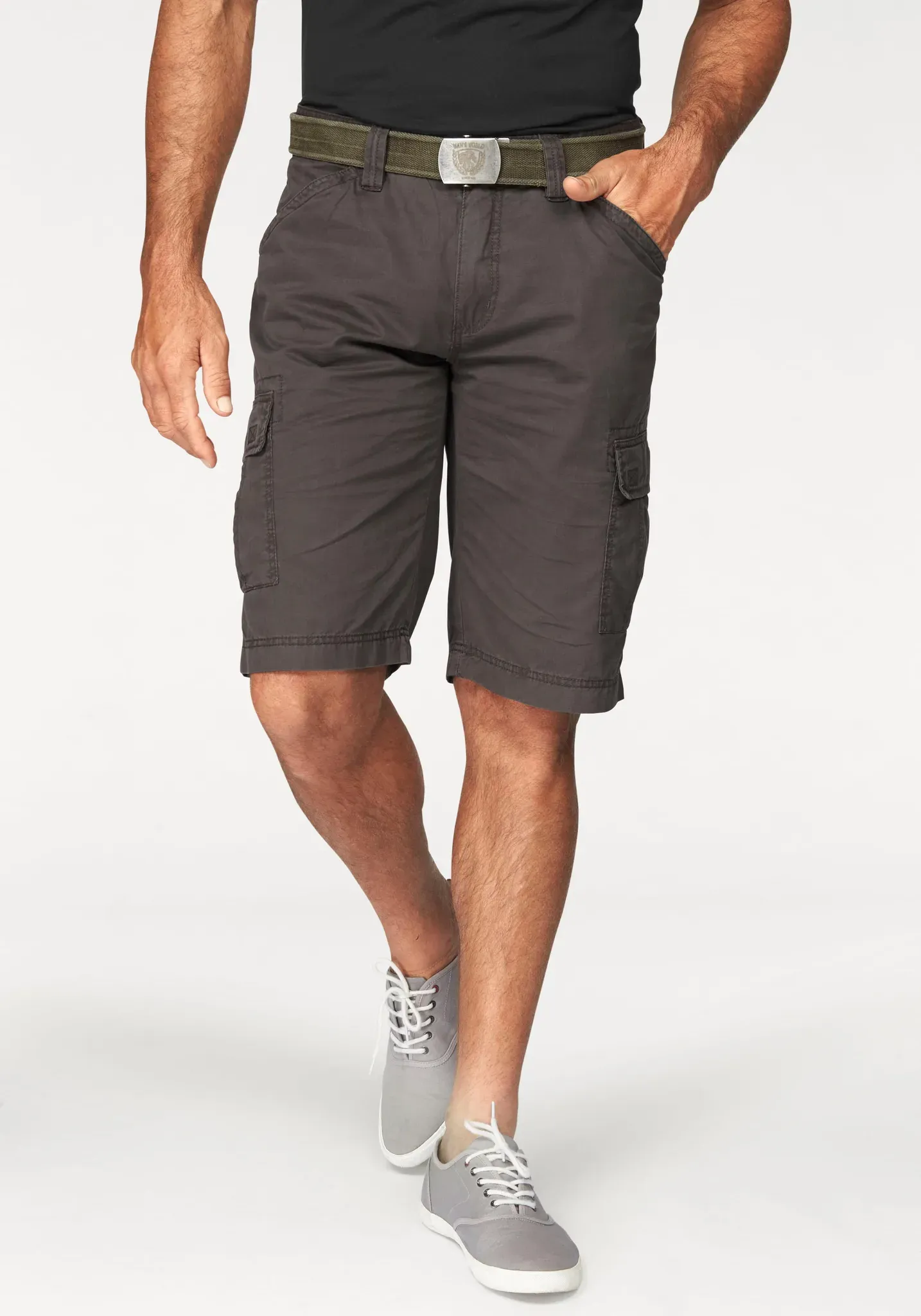 Cargobermudas MAN'S WORLD, Herren, Gr. 62, N-Gr, grau, Obermaterial: 100% Baumwolle, unifarben, normal kniebedeckend, Hosen, auch in Großen Größen, Topseller