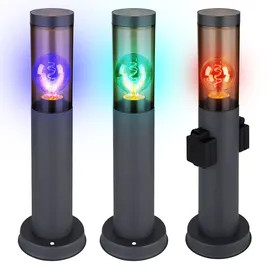 GLOBO Stehleuchte mit Steckdose anthrazit Sockelleuchte Edelstahl Steckdosensäule mit Licht, rauch, Fernbedienung dimmbar, 1x RGB LED 8,5w 806lm, Dxh 7,6x45 cm, 3er Set
