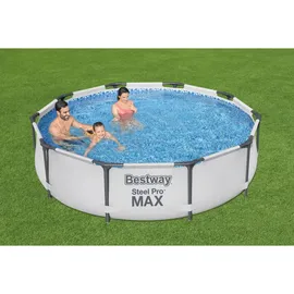 BESTWAY Steel Pro Max Frame Pool Set 305 x 76 cm lichtgrau inkl. Filterpumpe