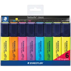 STAEDTLER Textsurfer Classic 364 – Textmarker im Etui mit 6 Markern in sortierten Farben plus 2 gratis