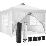 TOOLUCK Pavillon 3x3 Wasserdicht Stabil Winterfest Faltpavillon Partyzelt Faltbar Zelt Pop Up Gartenpavillon mit Entlüftung, 4 Seitenteilen, 4 Sandsack, Weiß