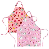 DECOWALL APS-201 Kinderschürze 2er Pack – Cupcake Einhorn für Mädchen Jungen Kleinkind Küchenschürze mit Vordertasche für Kinder Kochen Backen Malen Kunst Gartenarbeit verstellbarer Riemen wasserdicht