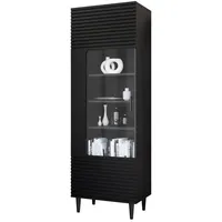 Mirjan24 Vitrine Schwarz, Holzwerkstoff, Rechteckig, 60x180x40 cm, Wohnzimmer, Wohnwände,