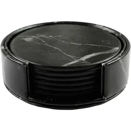 luxuskollektion 6er Set Homcomodar PU Leder Untersetzer Schwarz Marmormuster
