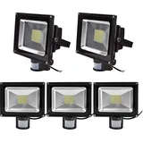 Greenmigo 5pcs 50W LED Strahler Fluter Licht Warmweiss mit Bewegungsmelder,Außenstrahler Wandstrahler Schwarz Aluminium IP65 Wasserdicht AC 85 - 265V