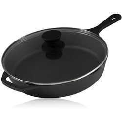BBQ-Toro Grillpfanne Gusseisen Grillpfanne Ø 26 cm mit Glasdeckel, Bratpfanne, Gusseisen