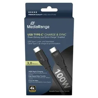 MediaRange Lade- & Datenkabel USB-C E-Mark-Chip 10Gbit/s 3m Multimedia-Technik USB-Kabel