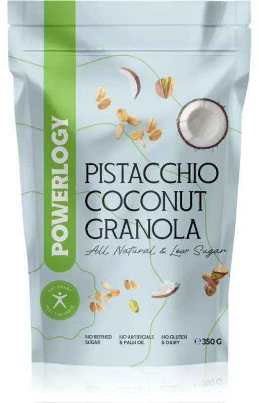 Powerlogy Upgraded Granola Müsli glutenfrei Geschmack Pistacchio Coconut 350 g