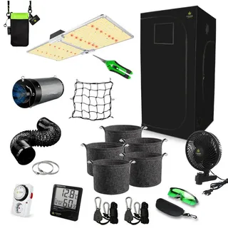 canna4home GrowBox Komplettset 100 x 100 x 200 cm schwarz Anbau Set Gewächshaus
