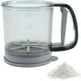 Doppelschichtiges, feinmaschiges Mehlsieb zum Backen, 1,5 Tassen, Kunststoffsieb für Puderzucker mit Tablett, Einhandpress-Design, Sieb für Küchenkuchen