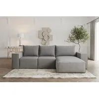 Fun Möbel Ecksofa Sofa mit Schlaffunktion ESTELLE in Stoff Poso Grau Ottomane Rechts