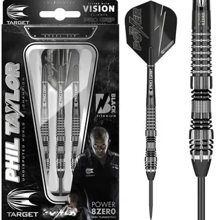 Target Darts Phil Taylor Power 8-Zero 4 Schwarze Steeldart-Darts, Dart-Set aus 80% Tungsten, P8Z4, 21G/23G/25G | Darts in Player-Edition mit Swiss-Point-Spitzen oder festen Spitzen | Inklusive Dart