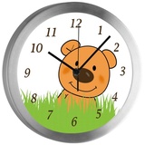 CreaDesign Funkwanduhr Funkuhr, Kinder Wanduhr, Kinderuhr, Kinderzimmer Teddy Bär-Graß (geräuscharmes Uhrwerk) bunt