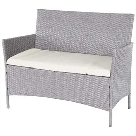Mendler 2-1-1 Poly-Rattan Garten-Garnitur Halden, Sitzgruppe Lounge-Set Sofa ~ grau, Kissen creme