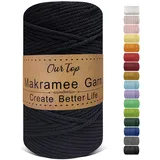 OurTop Premium Makramee Garn Schwarz, 4mm x 160m Macrame Cord Makramee Schnur Makramee Kordel, Garn für DIY Handwerk, Weben Dekoration, Hängepflanze Pflanze Aufhänger