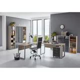 BMG Möbel Büromöbel komplett Set Arbeitszimmer, Office Edition in Eiche, Sonoma/Anthrazit Hochglanz, lackiert (Set 5,