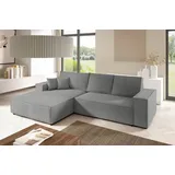 bromarkt Ecksofa PABLO L-Form mit Schlaffunktion, Sofa Cord Schlafcouch mit Bettkasten Couch - Hellgrau