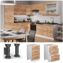 Vicco Schubunterschrank Küchenschrank Küchenmöbel Fame-Line Weiß Eiche modern 50 cm Küche Einbauküche Drehtür Blende Küchenzeile