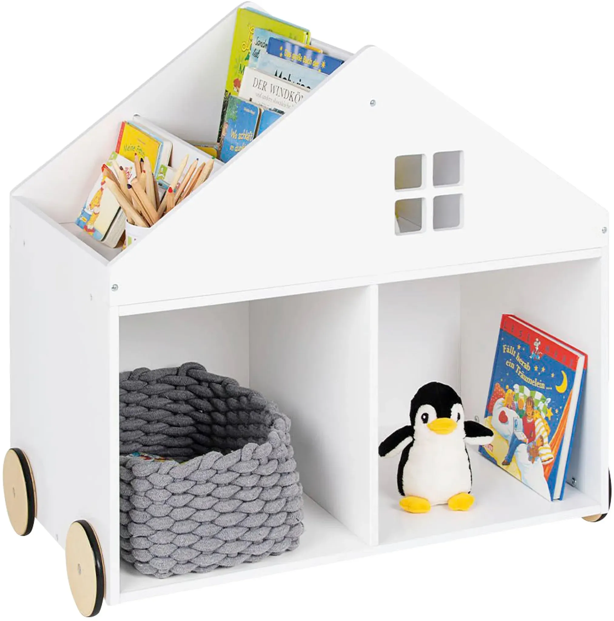 Pinolino Bücherregal Haus mit Rollen, weiss