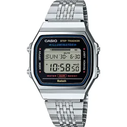 Smartwatch CASIO VINTAGE, schwarz (edelstahlfarben, schwarz), Smartwatches, Armbanduhr, Herrenuhr, Damenuhr, Bluetooth,Stoppfunktion,Schrittzähler