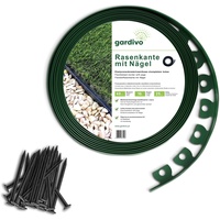 GARDIVO Rasenkante Flexible Kunststoff | 10m Lang 4cm Hoch | 25 Befestigungsnägel (Grün)