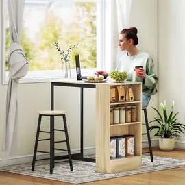 Homcom Bartisch Set Bartisch mit Barhocker-Set Küchentresen mit 2 Barstühlen und Fußstütze Moderner Küchentisch mit 4 Verstellbaren Ablagen - Braun/Schwarz