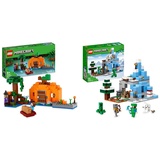 LEGO 21248 Minecraft Die Kürbisfarm Set, baubares Spielzeug-Haus mit Frosch, Boot & 21243 Minecraft Die Vereisten Gipfel, Set mit Steve-, Creeper- und Ziegen-Figuren