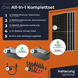 solarway Solarway® All In One Balkonkraftwerk mit Speicher 2000W komplett Steckdose - 4,8 kWh Anker Solix 2 PRO Speicher - 500W Solarmodule & Anker Speicher