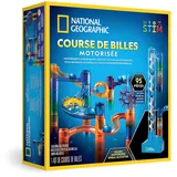 Blue Marble NATIONAL Geographic Murmelbahn mit Motoraufzug – 95-teiliges Set mit motorisierter Spirale, 20 Glasmurmeln, Aufbewahrungstasche & Zubehör, Endlosschleifen-Spiel, Mint-Bausatz für Kinder