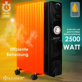 Kesser KESSER® Ölradiator - Elektrische Heizung 2500W Öl Radiator Elektroheizung Mobil Timer Lüfter Abschaltautomatik stufenlose Temperaturregelung Überhitzungsschutz