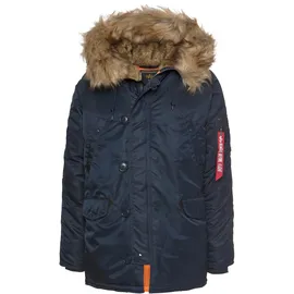 Alpha Industries Parka ALPHA INDUSTRIES "N3B VF 59", Herren, Gr. XS, blau (marine), Web, Obermaterial: 100% Nylon. Futter: 100% Nylon. Wattierung: 100% Polyester, unifarben, normal, gerader Abschluss mit Windstopper, Jacken Parka, mit abnehmbarem Kunstfellkragen