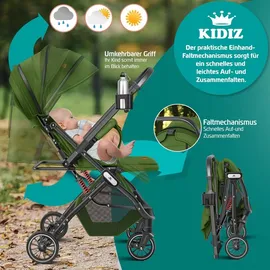 Kidiz KIDIZ® Kinderwagen Kinderbuggy klappbar Liegebuggy Sportwagen Faltbar 360° Räder 5-Punkt Gurt Inkl. Fußsack, Getränkehalter, Regenabdeckung & Moskitonetz verstellbare Rückenlehne &
