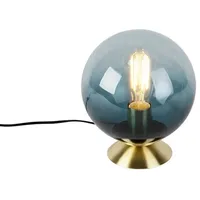 QAZQA Art Deco Tischlampe Messing mit blauem Glas -