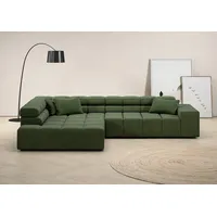 INOSIGN Ecksofa Ancona incl. Kopfteilverstellung, Zierkissen Breite 319cm, L-Form, wahlweise motorische Sitztiefenverstellung, auch in Cord + Easy Care grün 319 cm x 70 cm - 82 cm x 215 cm