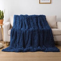 Cotton Market Decke 220x240 cm – Zweiseitig Tagesdecke – Kuscheldecke Flauschig für Wohnzimmer und Schlafzimmer – Sofadecke Blanket - Sofa Überwurfdecke – Felldecke Marineblau