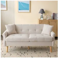 HAUSS SPOLE Ecksofa Schlafsofa Polstersofa mit 15cm dicken Kissen, Chenille-Stoff, Beige, Kompaktes Doppelsofa mit Chenille-Stoff, ergonomischem Design, 15 cm dicken Sitzkissen – Ideal für kleine Wohnzimmer, Schlafzimmer & Apartments, für 2 Personen, mit Relaxfunktion beige