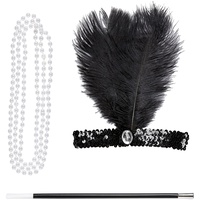 Widmann 95716 - Verkleidungsset Charleston, Stirnband, Perlenkette, Zigarettenhalter, 20er Jahre Kostüm, Flapper