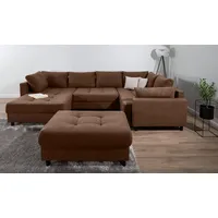 Wohnlandschaft COLLECTION AB "Toni U-Form mit Armlehne", kaffeebraun, B:298cm H:44cm T:203cm, 100%Polyester, Sofas, inkl. Hocker und Zierkissen in abgesetzter Farbe, mit Bonnelfederkern, Topseller