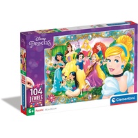 CLEMENTONI 20147 Jewels Puzzle Disney Princess – Puzzle 104 Teile ab 6 Jahren, farbenfrohes Kinderpuzzle mit Glitzersteinen zum Aufkleben, Geschicklichkeitsspiel für Kinder