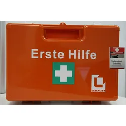 Lüllmann Betriebs Verbandskasten Erste Hilfe Koffer DIN 13157 Verbandkasten + Wandhalter orange, inklusive Verbandbuch 620111